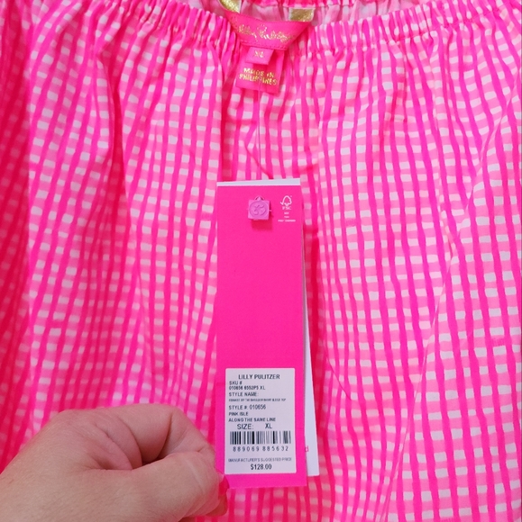 Lilly Pulitzer Frankee Off The Shoulder Top Pink Isle Along The Same Line XL NWT - Picture 4 of 4